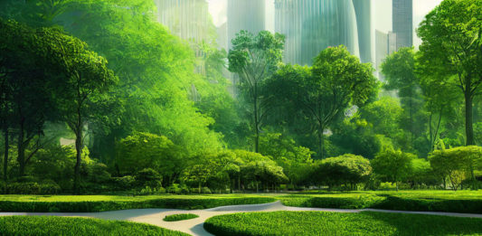 Végétaux avec en fond une ville