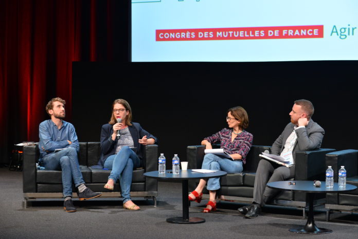 Jérémie Peltier, co-directeur général de la Fondation Jean-Jaurès, Audrey Garino, adjointe au maire de Marseille, Haud Guéguen, philosophe (Conservatoire national des arts et métiers) et Léo Purguette, président et directeur éditorial de La Marseillaise. © Fabrice Mangeot