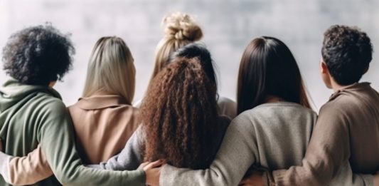 Groupe de jeunes de dos